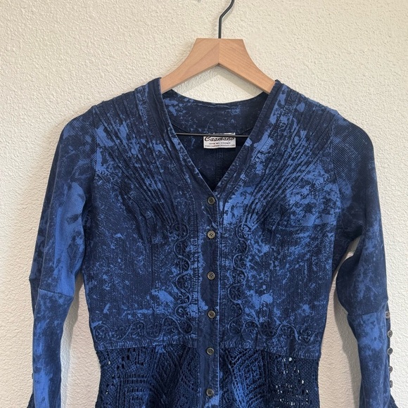 Caamana Sweaters Womens Small Button Down Blue Gothic Lace Top Grunge Y2K Eyelet - Picture 2 of 8